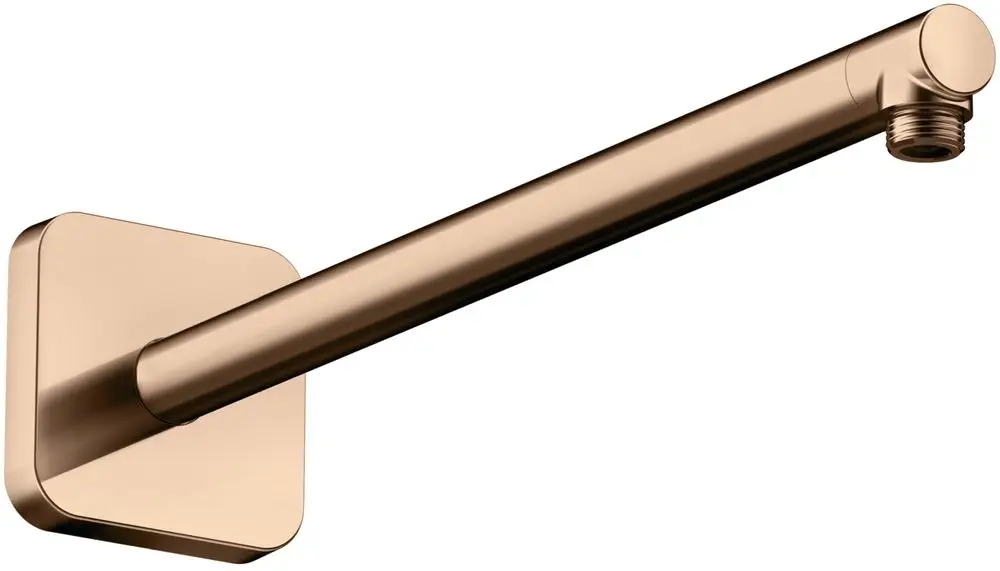 Brausearm in Polished Red Gold von AXOR, mit rechteckiger Wandhalterung und geradem Rohr, zur Montage an der Wand, geeignet für Duschsysteme.